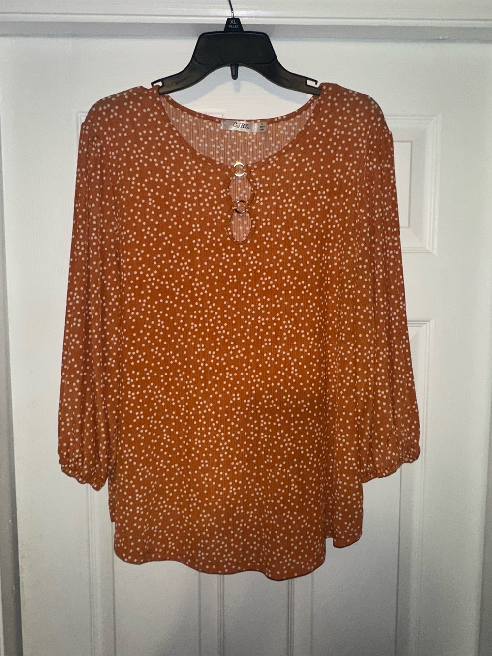Cure. Rust Dot Keyhole Ring Blouse - Women's Top